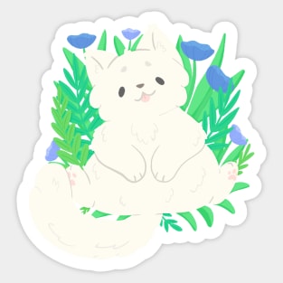 White cat in the grass Sticker